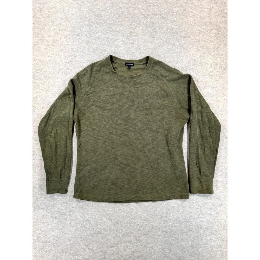 Banana Republic Slub Sweater Mens Large Olive Green Knit Cotton Crew Neck Winter